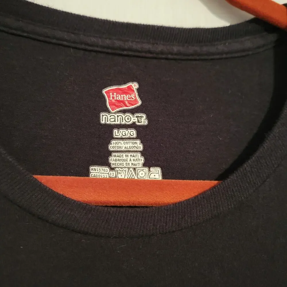Valero Firefighter short sleeve crew neck graphic tshirt sz L black Hanes Nano-T